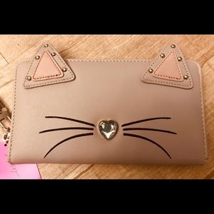 Betsey Johnson Cat Wallet/Wristlet Taupe